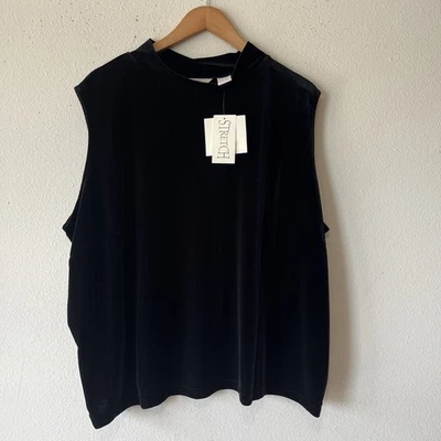 Top Bechamel Cuello Alto Negro Terciopelo Cortina Sin Mangas 3X Bruja Gótica Vacaciones Nuevo Foto 1 de 4