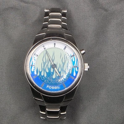 Rare Fossil Big Tic JR-8222 Blue Flame Animated Dial 39mm Men's Watch REPAIR! - Image 1 of 4