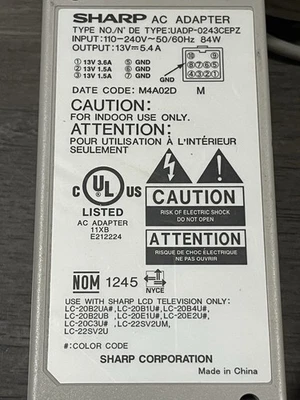 Sharp AC Adapter UADP-0243CEPZ 13V 5.4A Power Supply | All Cables Included - Image 1 of 4
