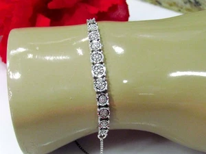 Brazalete Bolo con racimo de diamantes naturales ajustable de plata de ley genuino real - Imagen 1 de 7