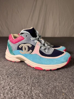 Chanel туфли женщин размер 38 многоцветный замши CC тренажеры сделано в Италии G34360 - Изображение 1 из 4