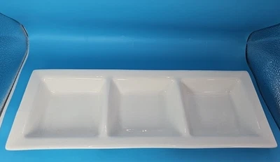 EVERYDAY White Porcelain 15 1/2" Stoneware Divided Garnish Dish 3-Sections - Image 1 of 4