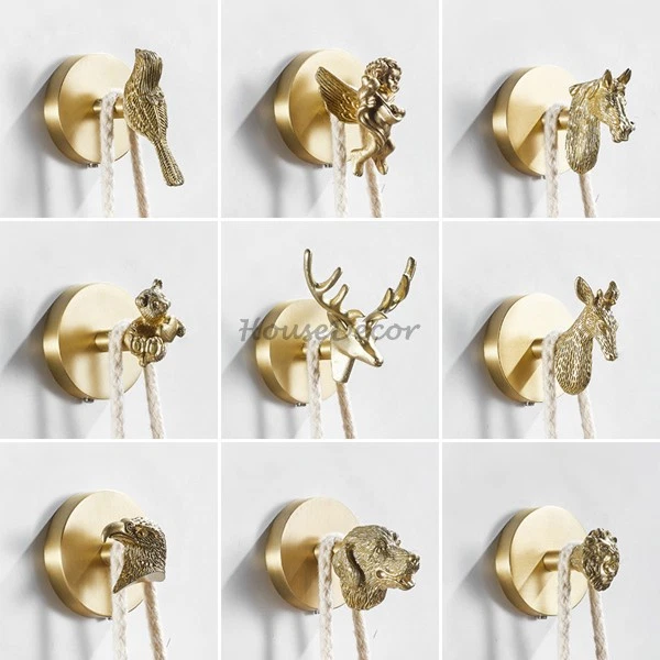 Brass Animal Shape Decorative Coat Hook Wall Mounted Bedroom Clothes Hat Hanger - Image 1 of 4