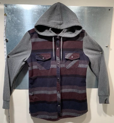 Camisa Empyre Manta Rayas Con Capucha Franela/Jersey Tejida Abotonada Bolsillo Foto 1 de 4