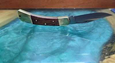 Винтажный мини замок карманный нож латуни и дерева ручки 5» складное лезвие 🌟 чистый! - Изображение 1 из 4