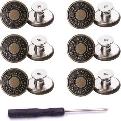 12pcs Metal Jeans Buttons 17mm No Sew Removable Replacement Set - Image 1 of 4