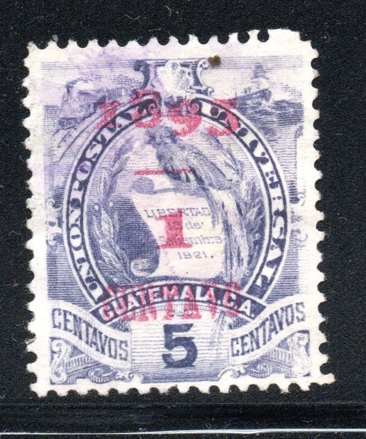 ГВАТЕМАЛА, SELLO CLASICO DE 5 CTS, OVPT 1 CTS #NOV6- 313 - Изображение 1 из 1