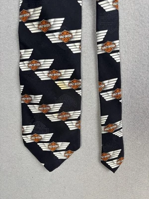 Corbata Harley-Davidson vintage para hombre talla única negra seda cromo logotipo hecha en EE. UU. AÑOS 90 Foto 1 de 4