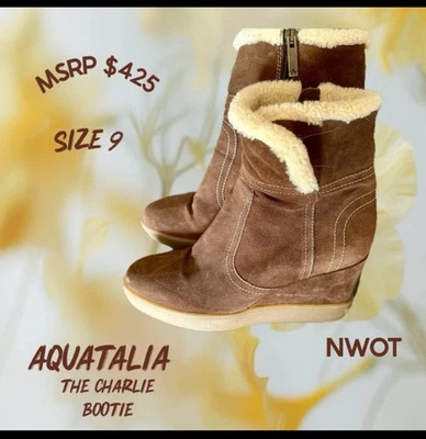 Botas de tornozelo femininas Aquatalia couro marrom camurça tamanho 9 fabricadas na Itália - Imagem 1 de 4