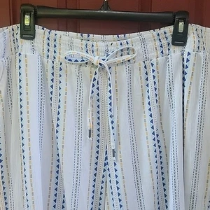 Style & Co Caprihose weiß, blau & gelb gestreift weites Bein hoher Bund XL - Bild 1 von 12