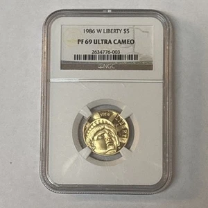 1986-W $5 Gold STATUE OF LIBERTY NGC PF69 ULTRA CAMEO 1/4 Oz Gold Coin. - Picture 1 of 2