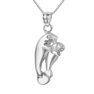 Argento Sterling Mamma E Bambino Lamantino Ciondolo/Ciondolo,Prodotto IN - Immagine 1 di 3