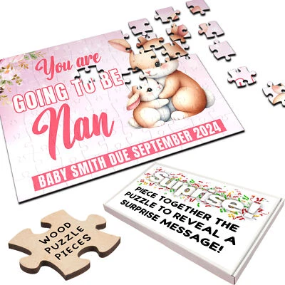 For Nan Pregnancy Announcement Gift Bunnies Personalised Wooden Jigsaw Puzzle - Image 1 of 4