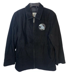 VTG The Disney Store Eeyore Black Suede Leather Jacket XL Embroidered Zip Front - Picture 1 of 10