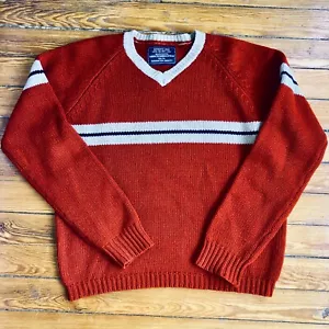VTG 90'S ABERCROMBIE&FITCH*RED BLUE&TAN STRIPE V-NECK THICK WOOL SWEATER*M/L - Picture 1 of 3