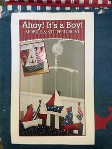 SHABBY FABRICS AHOY! IT’S A BOY MOBILE AND STUFFED BOAT KIT OOP RED WHITE BLUE - Picture 1 of 2
