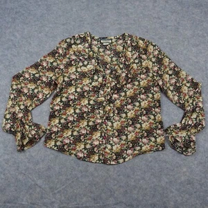 VINTAGE Wrapper Top Womens Medium Black Peasant Prairie Floral Blouse Bohemian - Picture 1 of 12