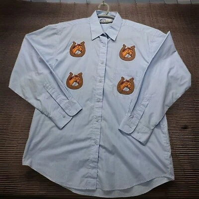 De Colección Las Olas Vaquero Mujer Grande Bordado Caballo Zapatos Camisa Abotonada Western Foto 1 de 4