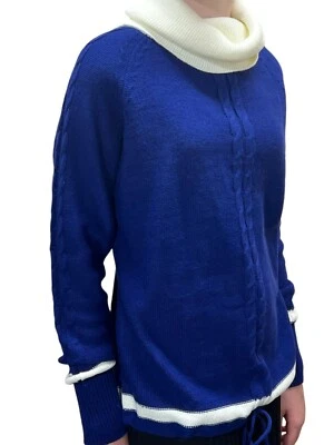 L-XL NOS SUÉTER DE COLECCIÓN AÑOS 70 AZUL SUÉTER CREMA rayas cuello de búco cordón cintura Foto 1 de 4