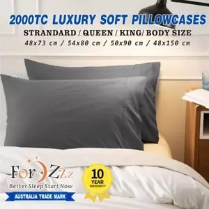2 Pack 2000TC soft Pillow cases Slip Standard Europ Queen King Body Size Cover - Picture 1 of 24