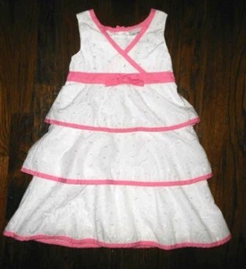 Girl's White Dress w/Embroidered Flowers & Pink Trim Size 3T - Picture 1 of 2