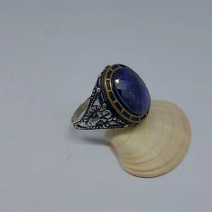 Anello da uomo vintage pietra blu scuro argento sterling 925 gioielli taglia US 10,75 - Foto 1 di 8