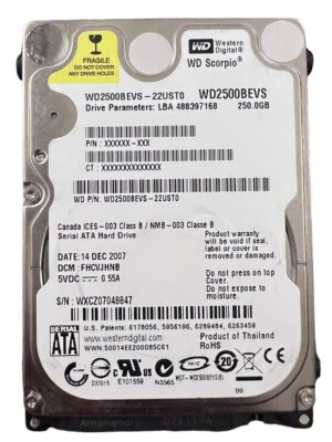 Dell XR812 Western Digital Scorpio Blue WD2500BEVS 250GB 5.4K SATA Hard Drive - Image 1 of 3