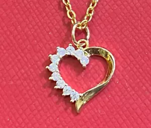 Ciondolo cuore e catena oro 14k sovrapposizione zirconi 18 pollici catena roro /a1 - Foto 1 di 2