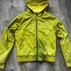 Burton Reversible Jacket Kids Large Green Yellow Fleece Zip Pocket Mock Hood Ski - Picture 1 of 5