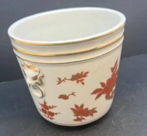 Vintage LJ X181C Hand-Painted Asian Floral Pattern Lion Masked Handled Planter - Picture 1 of 7