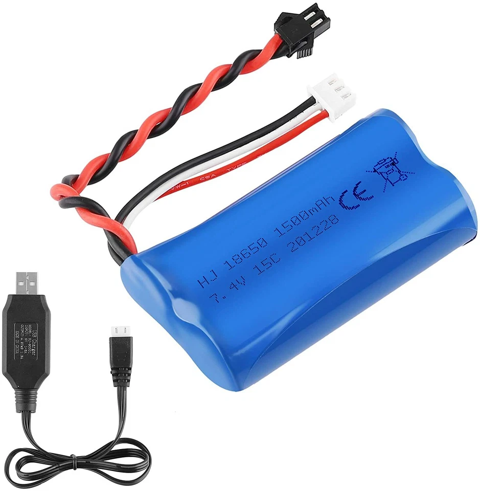 HONGJIE Li-Ion Akku 7,4V 1500mAh Batterie SM Stecker mit USB Ladekabel für RC Car Auto