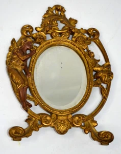 Antico specchio fata vittoriano ornato cornice ovale vanità dorato art nouveau 11x8 - Foto 1 di 6