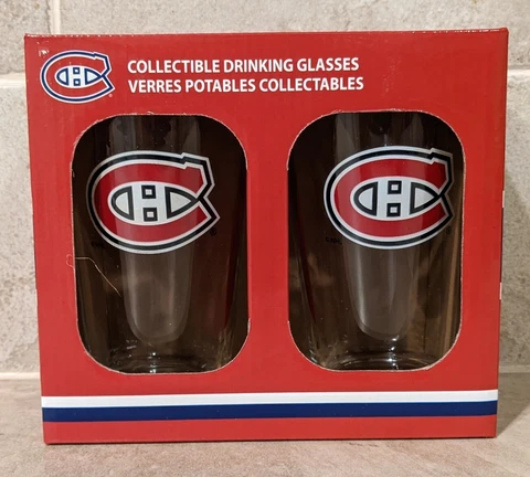 2 Montreal Canadiens 16oz Pint Glasses *New Mustang Products NHL Habs Cover
