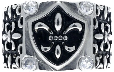 Anillo de hombre 1 quilate diamante simulado flor de lis acero inoxidable 316 talla 10 T41 Foto 1 de 4