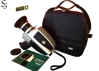 Vintage Design Camera Bauer C 1  Super 8 Movie Black Original Case Tested - Photo 1/4