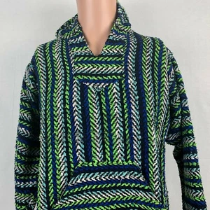 Baja Joe Hoodie Sweatshirt Mens Size S Poncho Green Blue Baja - Picture 1 of 4