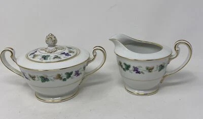 Noritake TOKAY 5168 Crema Azúcar Cuenco Set Púrpura Uvas Verde Oro Hojas Japón Foto 1 de 4