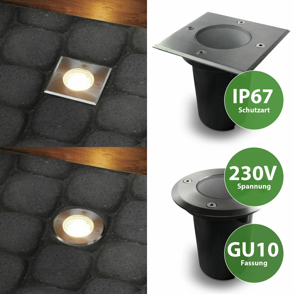 LED Bodenleuchte Bodeneinbaustrahler außen Gartenleuchte IP67 dimmbar GU10 230V - Bild 1 von 1