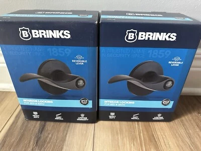 Lot of 2: Brinks Interior Locking/Privacy Modern Wave Lever Doorknob Matte Black - Изображение 1 из 4