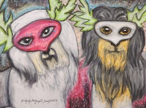 Löwchen Maskerade 11 x 14 Hund Kunstdruck signiert vom Künstler KSams - Bild 1 von 2