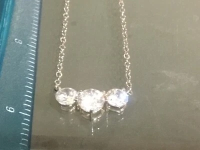 Past Present Future Cz Necklace In Sterling Silver, White Gold Over, 18” - Image 1 of 4