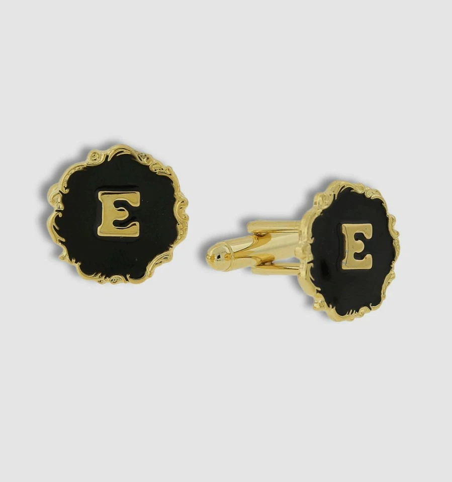 $45 1928 Jewelry Men's Gold 14K Plated Enamel Initial E Cufflinks - Image 1 of 1