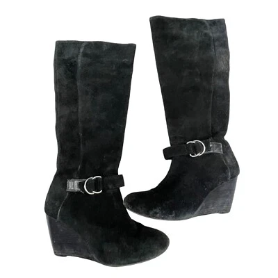 BCBGeneration Gamuza 3" Cuña Botas Hasta la Rodilla Negro Cremallera Lateral Talla 8.5 B LEER Foto 1 de 4