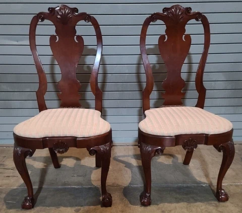Pair of KINDEL Winterthur Collection Mahogany Claw & Ball Dinning Chairs Cover