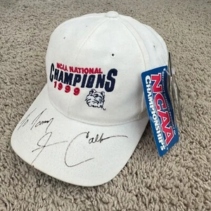 Vtg Starter UConn Huskies Hat National Champions 1999 White Calhoun Autographed - Picture 1 of 12