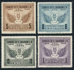 Salvador 613, C122-C124, bisagras. UPU-75, 1949. Antorcha, letra alada. - Imagen 1 de 1