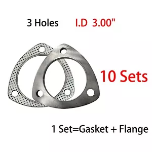 Exhaust Gasket Universal Exhaust Flanges 3.00" I.D 3-Bolt High Temp 10 Sets - Picture 1 of 8