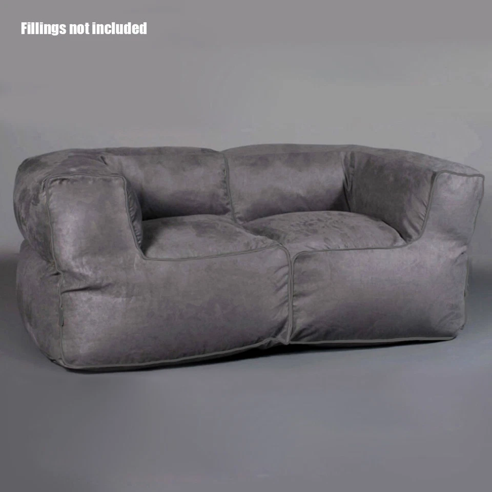 Modern Grey Bean Bag Couch Loveseat Luxury Suede Beanbag Cover 2 Seater - image 1 of 4
