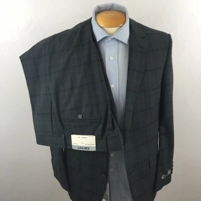 Nuevo dkny 2 Piezas Gris Cuadros Slim Fit Hombre Traje Años 40 100% Lana Chaqueta ea0007 Foto 1 de 4