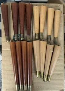 VINTAGE WOOD Legs C 1960 ‘s OTTOMAN/STOOL TABLE LEGS Brass Feet Job Lot - Picture 1 of 1